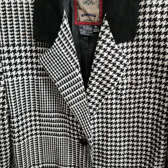 Vtg 80s Ventura Women’s Blazer Jacket Wool Blend Suede Collar Houndstooth Size M - Picture 3 of 9